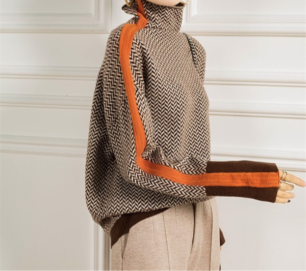 Eleanor | Herringbone Luxe Roll Neck Jumper