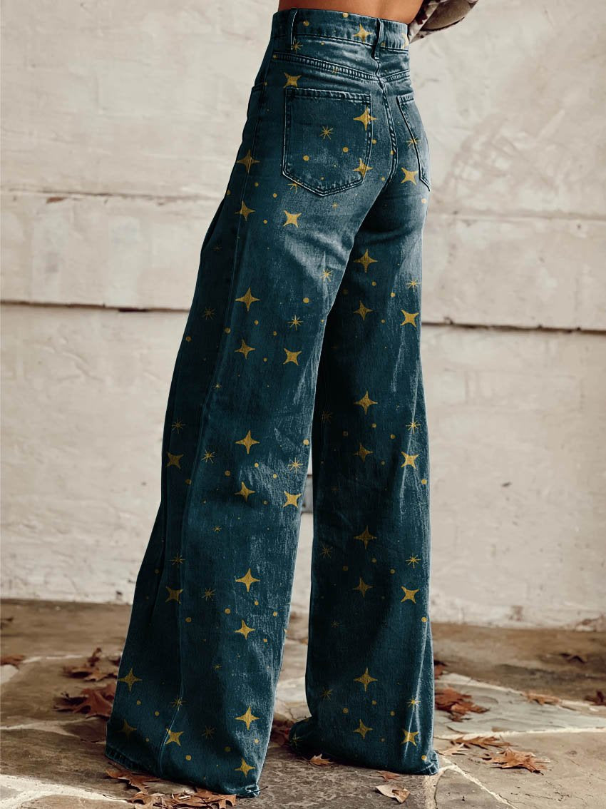 Vintage Boho Trousers with Star Pattern