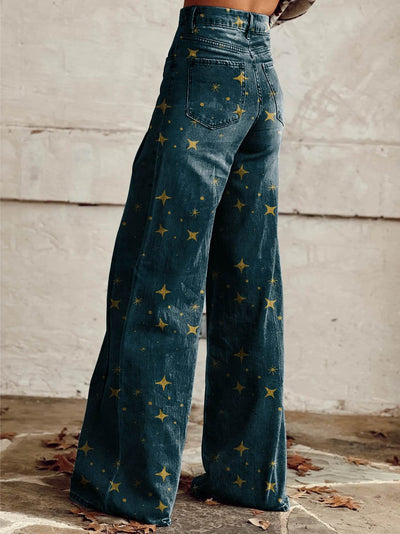Vintage Boho Trousers with Star Pattern