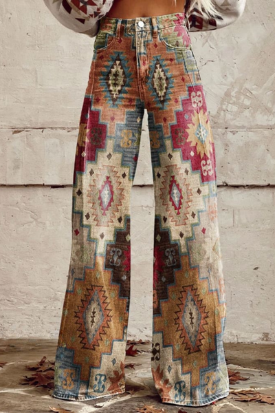 Vintage Boho Trousers with Aztec Pattern