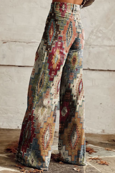 Vintage Boho Trousers with Aztec Pattern