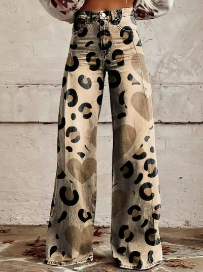 Vintage Boho Trousers with Leopard Print