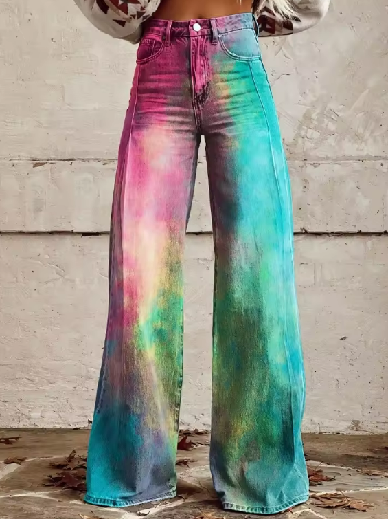 Vintage boho trousers with rainbow ombre effect