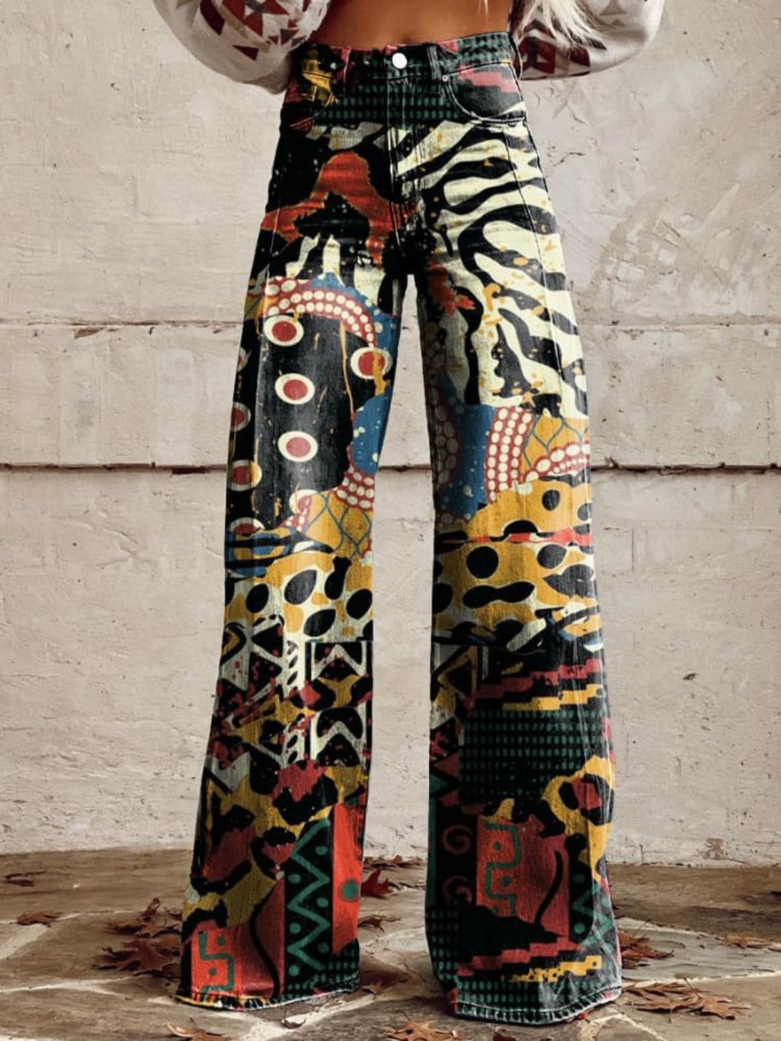 Boho Vintage Trousers with Graphic Print