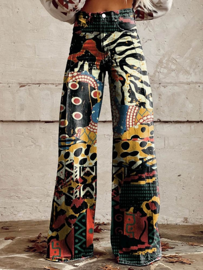 Boho Vintage Trousers with Graphic Print