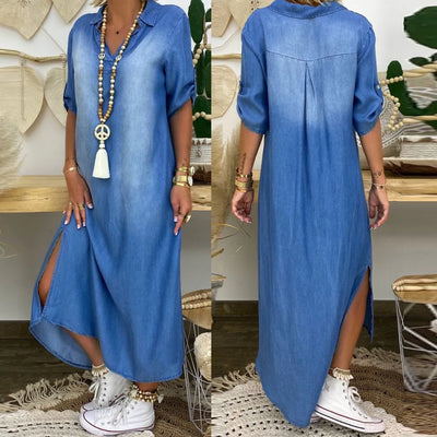 Amelia | Denim-look dress with side slit