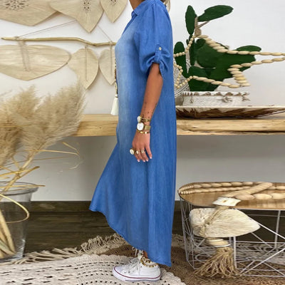 Amelia | Denim-look dress with side slit