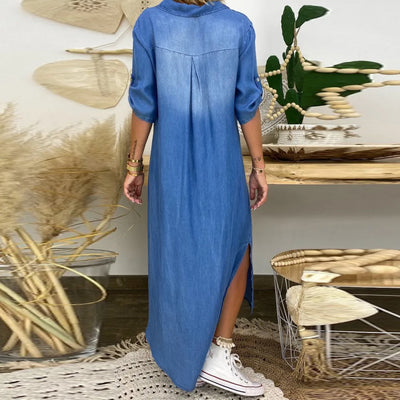 Amelia | Denim-look dress with side slit