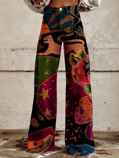 Denim trousers with Boho patchwork print