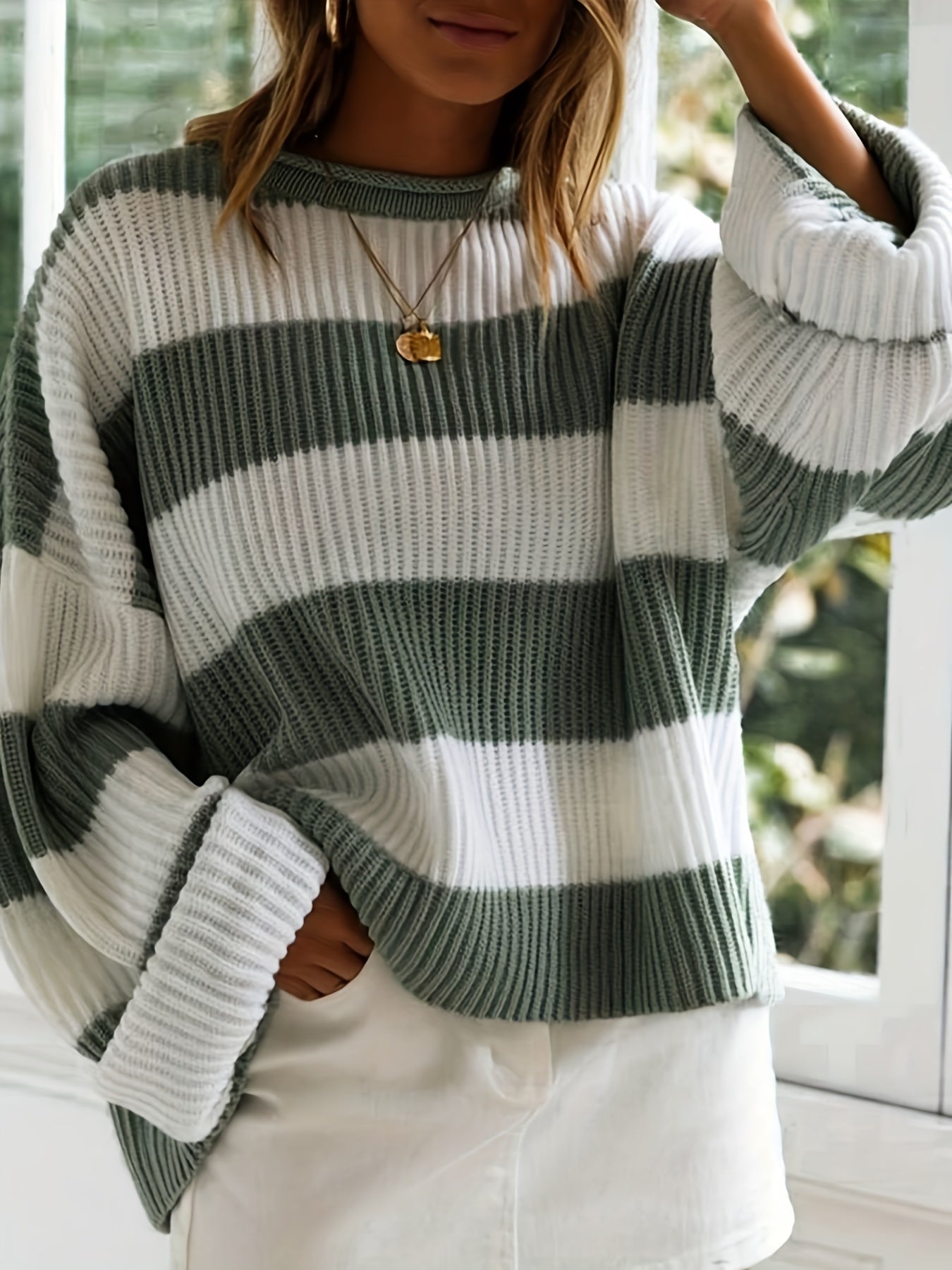 Amelia® | Round Neck Sweater with Stripes