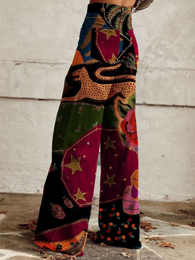 Denim trousers with Boho patchwork print