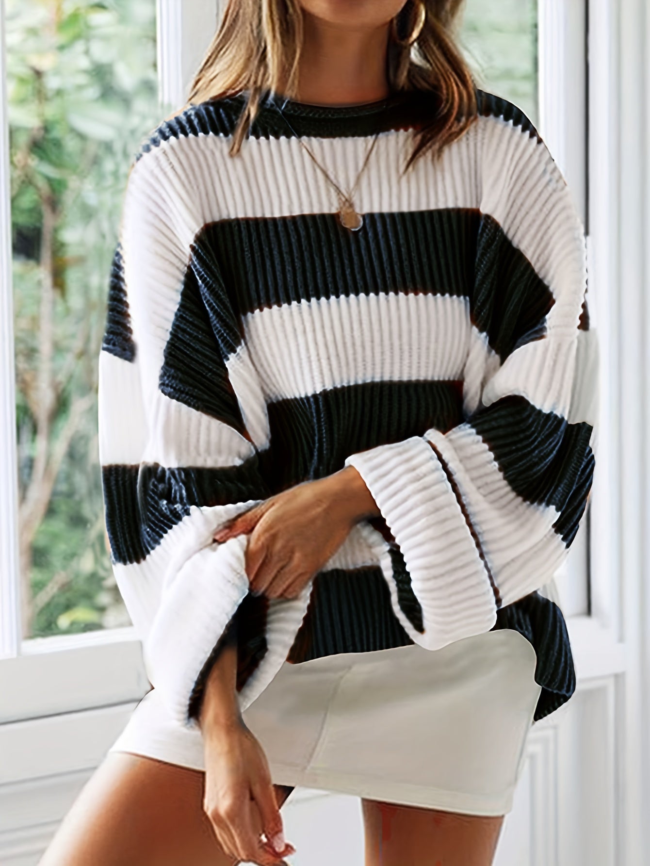 Amelia® | Round Neck Sweater with Stripes