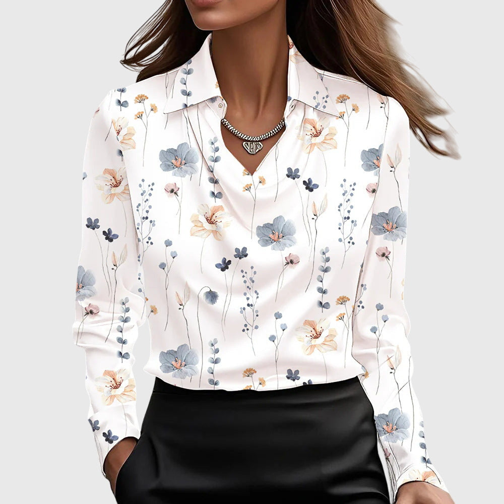 Amelia | Blouse with Luxurious Shine and Pleated Neckline