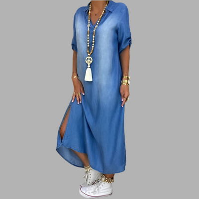 Amelia | Denim-look dress with side slit