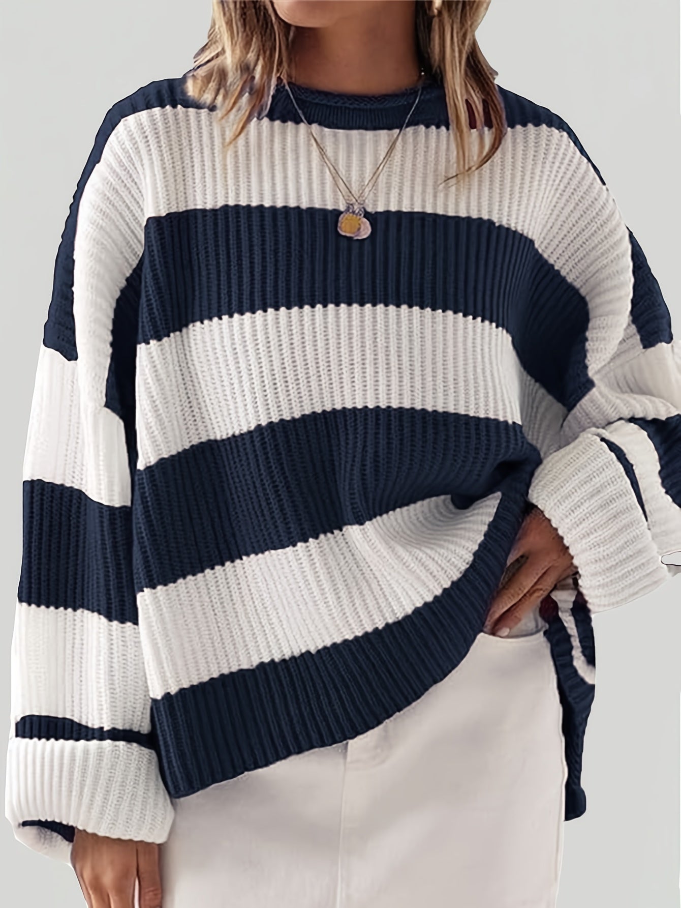 Amelia® | Round Neck Sweater with Stripes