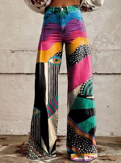 Boho Vintage Trousers with Multicoloured Print