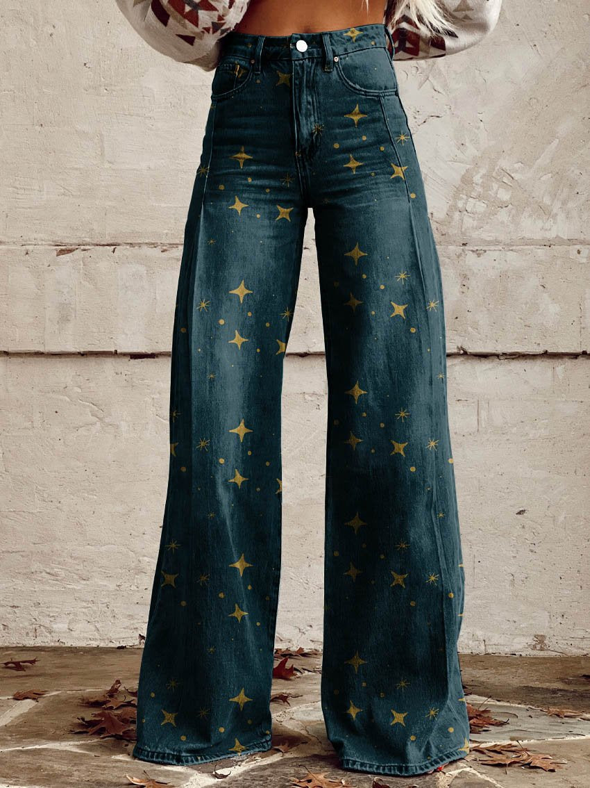 Vintage Boho Trousers with Star Pattern