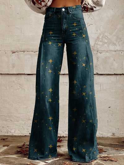 Vintage Boho Trousers with Star Pattern