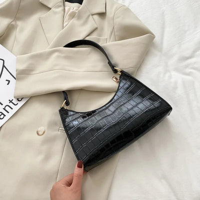 Shiny Shoulder Bag with Alligator Motif