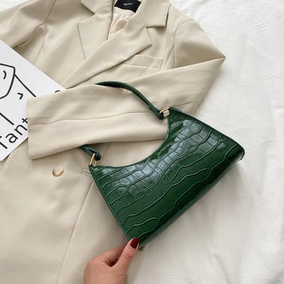 Shiny Shoulder Bag with Alligator Motif