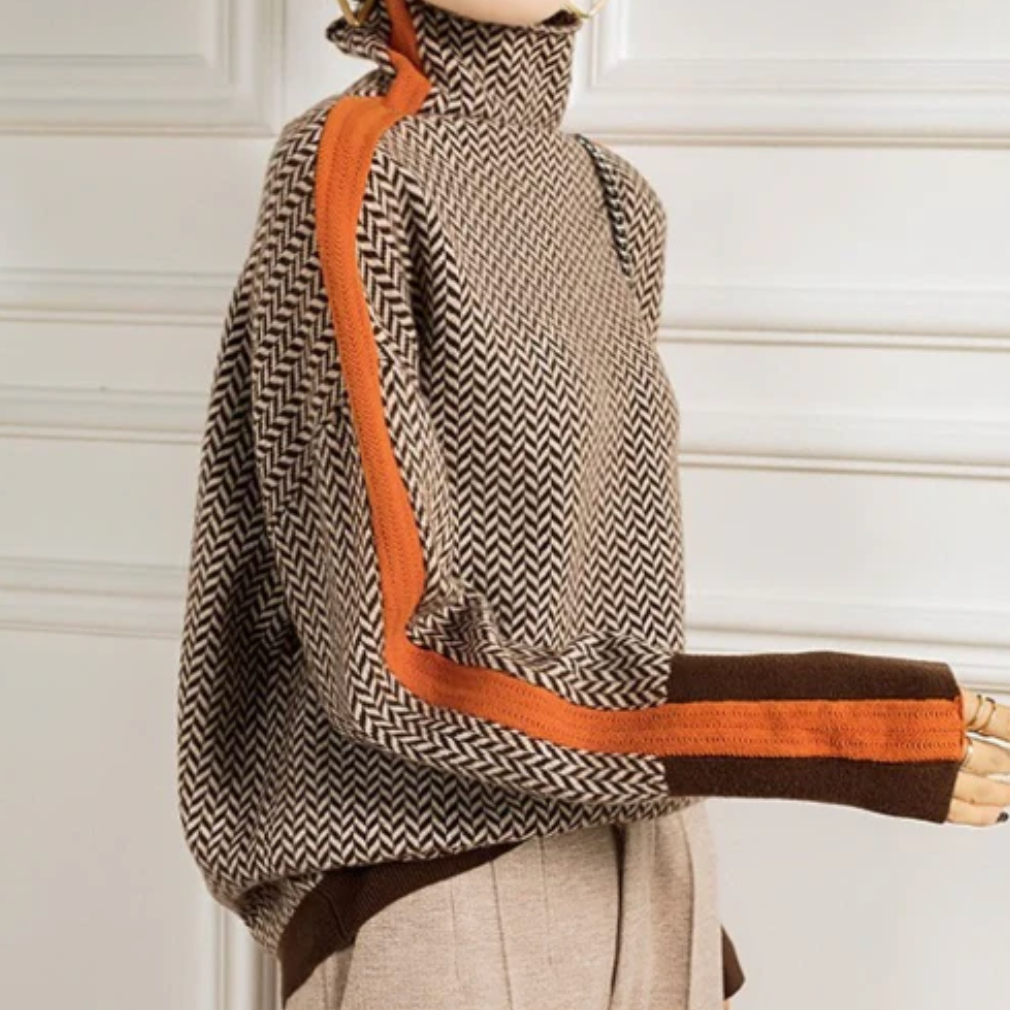 Eleanor | Herringbone Luxe Roll Neck Jumper
