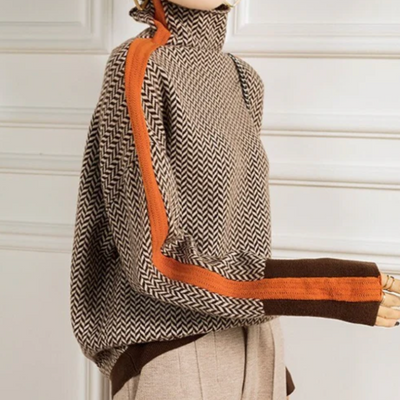 Eleanor | Herringbone Luxe Roll Neck Jumper