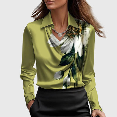 Amelia | Blouse with Luxurious Shine and Pleated Neckline