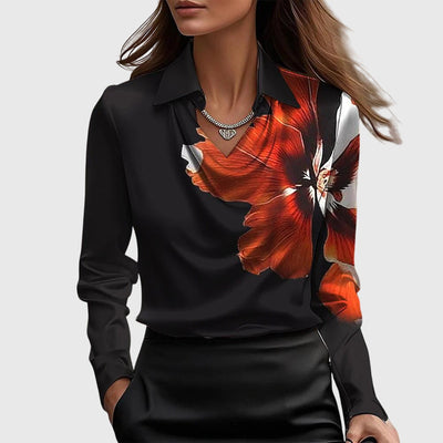 Amelia | Blouse with Luxurious Shine and Pleated Neckline